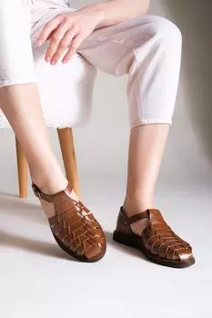 Сандалии - Коричневые - На плоской подошве Marjin, коричневый