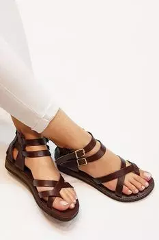 Сандалии - Коричневые - На плоской подошве Marjin, коричневый