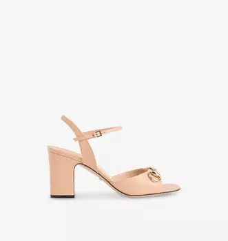 Сандалии кожаные на блочном каблуке Horsebit Gucci, розовый