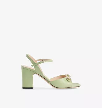 Сандалии кожаные на блочном каблуке Horsebit Gucci, цвет sage leaf