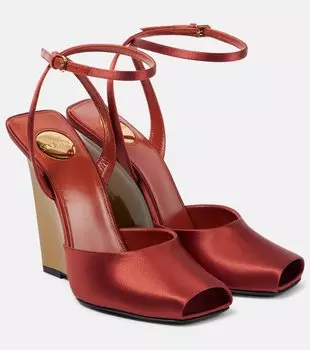 Сандалии-кюлоты Le Scandale 110 из сатинового крепа Saint Laurent, Dark Rust/ Oil Green