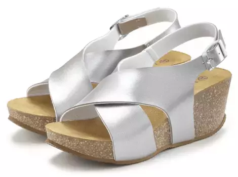 Сандалии LASCANA, летняя обувь на танкетке и пробковой стельке, серебристый