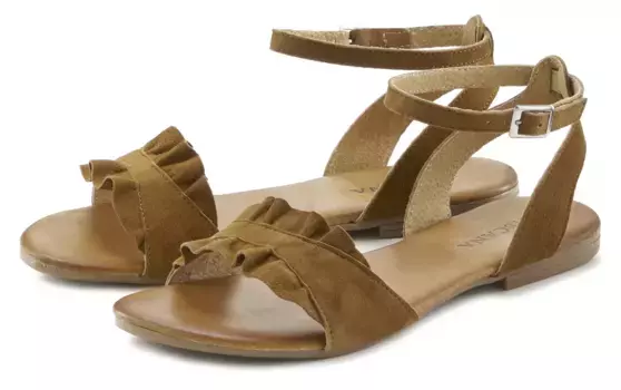 Сандалии LASCANA, сандалии, летняя обувь из качественной кожи с мелкими рюшами, цвет Camelfarben