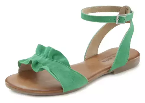 Сандалии LASCANA, сандалии, летняя обувь из качественной кожи с мелкими рюшами, зеленый