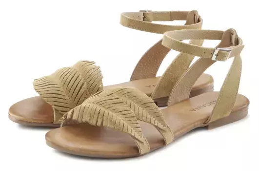 Сандалии LASCANA, сандалии, летняя обувь из кожи с модной бахромой, бежевый