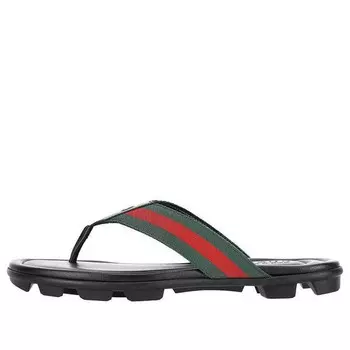 Сандалии leather web thong sandal 'black' Gucci, черный