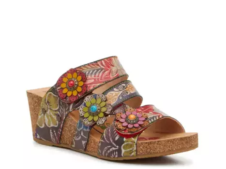 Сандалии Leony Wedge Sandal L'Artiste By Spring Step, цвет red_blue_multicolorfloralembossed