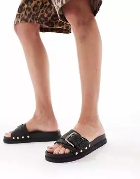 Сандалии London Rebel с пряжкой и заклепками из черной рафии