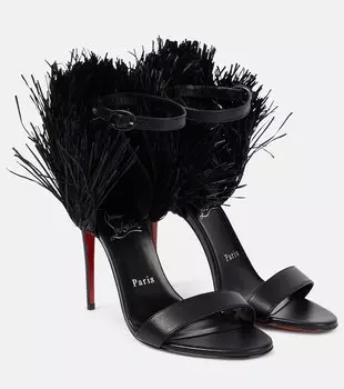 Сандалии Loubigirl Raffia 100 из кожи Christian Louboutin, Black/Lin Black