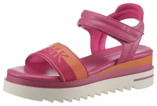 Сандалии MARCO TOZZI by GMK, летние туфли, босоножки, танкетка, с логотипом GMK на повязке, оранжевый