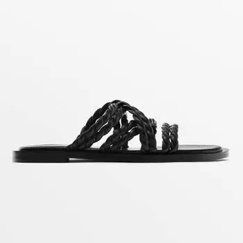 Сандалии Massimo Dutti Leather Tubular, черный