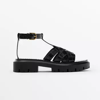 Сандалии Massimo Dutti Leather With Super Track Sole, черный