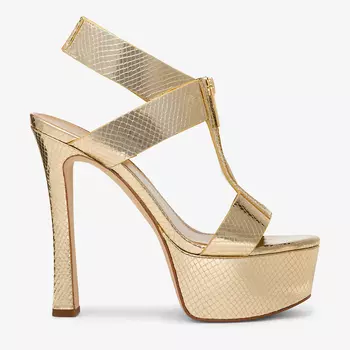 Сандалии MICHAEL Michael Kors Berkley Metallic Snake Embossed Leather Platform, бледно-золотой