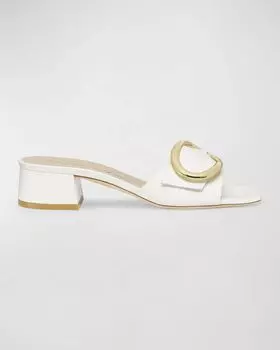 Сандалии-мюли Benni с пряжкой из телячьей кожи Stuart Weitzman, цвет Cream.