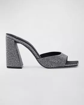 Сандалии-мюли Daisy с кристаллами Black Suede Studio, цвет Black Satin / Crystal Stones