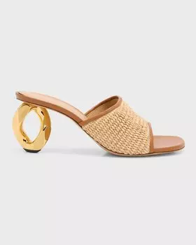 Сандалии-мюли из рафии на цепочке на каблуке JW Anderson, цвет Natural