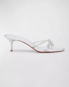 Сандалии-мюли Iza Queen с красной подошвой и кристаллами Christian Louboutin, цвет Silver