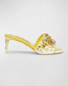 Сандалии-мюли Keira с принтом и кристаллами Dolce&Gabbana, цвет Azulejos Giallo