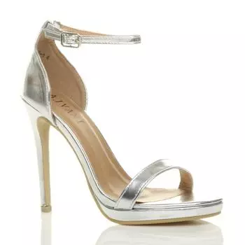 Сандалии на каблуке из искусственной кожи с ремешком на щиколотке Barely There AJVANI, серебро