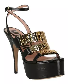 Сандалии на каблуке с металлическим логотипом Degrade Moschino, черный