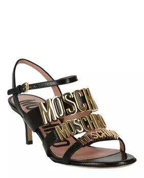 Сандалии на каблуке с металлическим логотипом Degrade Moschino, черный