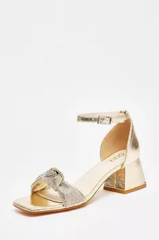 Сандалии на каблуке с золотыми стразами и узлом QUIZ Clothing