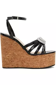 Сандалии на клиновидном каблуке с двойным сердцем Mach & Mach, черный