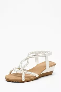 Сандалии на низкой танкетке белого жемчуга QUIZ Clothing