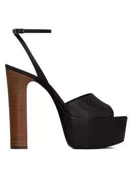 Сандалии на платформе Jodie из блестящей кожи Saint Laurent, черный