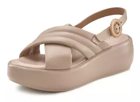 Сандалии на платформе LASCANA, босоножки из кожи на модной платформе, бежевый