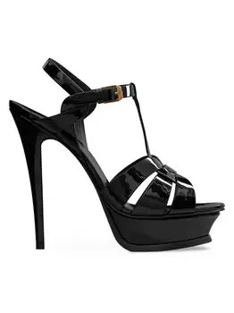 Сандалии на платформе Tribute из лакированной кожи Saint Laurent, черный