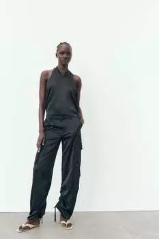 Сандалии на плоских шлепанцах с прямостью ZARA, экру