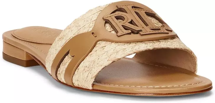 Сандалии на плоской подошве Alegra Raffia & Leather Slide Sandal LAUREN Ralph Lauren, коричневый