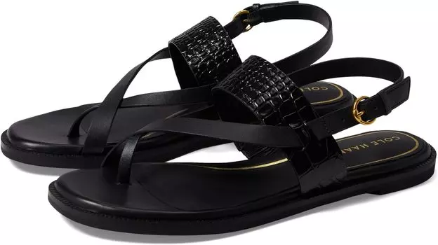 Сандалии на плоской подошве Anica Lux Sandal Cole Haan, цвет Black Leather/Black Crocodile Print Leather