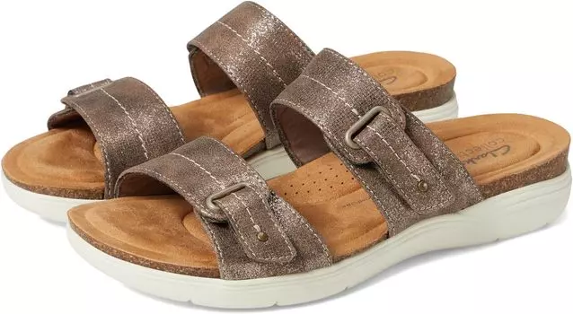 Сандалии на плоской подошве April Dusk Clarks, цвет Bronze Metallic Textile