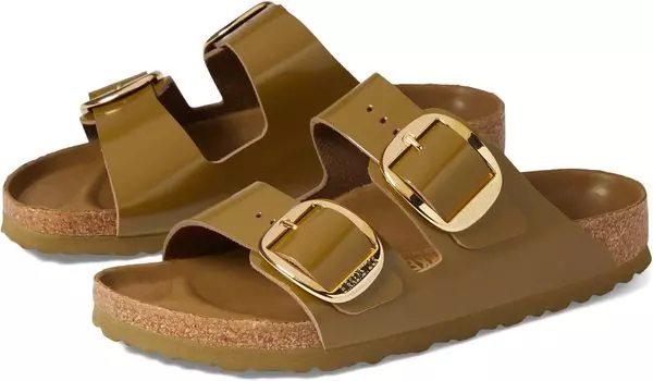 Сандалии на плоской подошве Arizona Big Buckle High Shine Birkenstock, цвет High Shine Mud Green Leather
