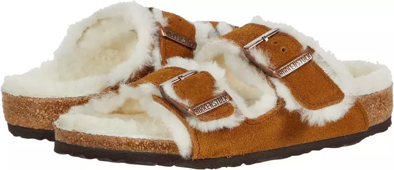 Сандалии на плоской подошве Arizona Shearling Birkenstock, цвет Mink/Natural
