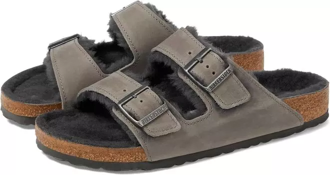 Сандалии на плоской подошве Arizona Shearling - Oiled Leather Birkenstock, цвет Iron/Iron