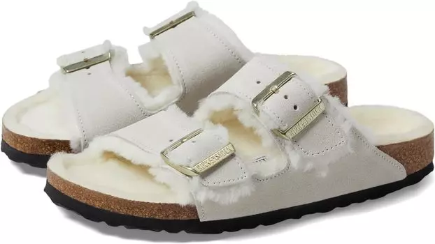 Сандалии на плоской подошве Arizona Shearling - Suede Birkenstock, цвет Antique White/Antique White