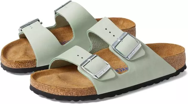 Сандалии на плоской подошве Arizona Soft Footbed - Nubuck Leather Birkenstock, цвет Matcha Nubuck
