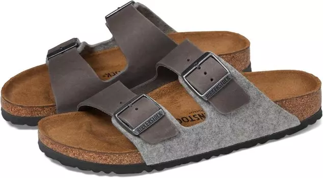 Сандалии на плоской подошве Arizona - Wool/Leather Birkenstock, цвет Light Gray/Iron