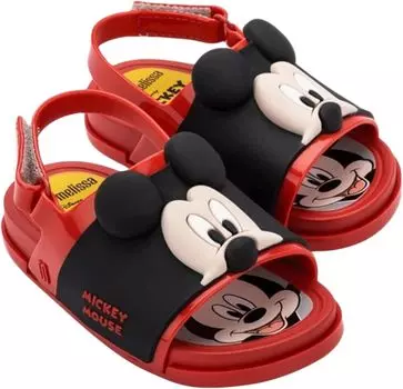 Сандалии на плоской подошве Beach Slide + Mickey & Friends Mini Melissa, красный/черный