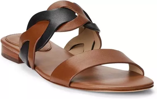 Сандалии на плоской подошве Edyth Leather Sandal LAUREN Ralph Lauren, цвет Deep Saddle Tan/Black