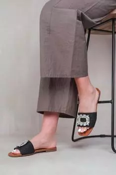 Сандалии на плоской подошве Farrah с декорированной одинарной лентой Where's That From, черный