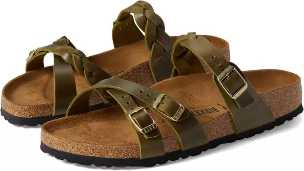 Сандалии на плоской подошве Franca Braid - Oiled Leather Birkenstock, цвет Green Olive Oiled Leather