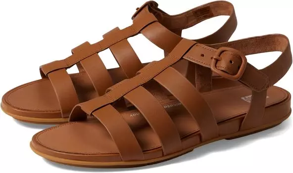 Сандалии на плоской подошве Gracie Rubber-Buckle Leather Fisherman Sandals FitFlop, цвет Light Tan
