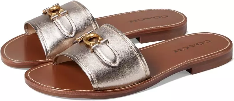 Сандалии на плоской подошве Ina Metallic Leather Sandal COACH, цвет Platinum Champagne