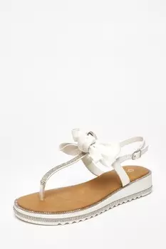 Сандалии на плоской подошве из белой искусственной кожи с бантом QUIZ Clothing