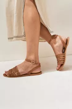 Сандалии на плоской подошве из плетеной кожи Forever Comfort Next, коричневый