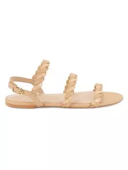 Сандалии на плоской подошве из твистовой и лакированной кожи Stuart Weitzman, цвет Golden Beige